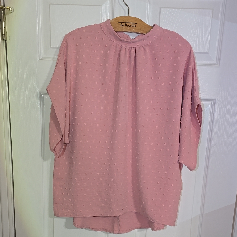 Soft Pink Dolman Sleeve Textured Blouse, Hi/low Hem,